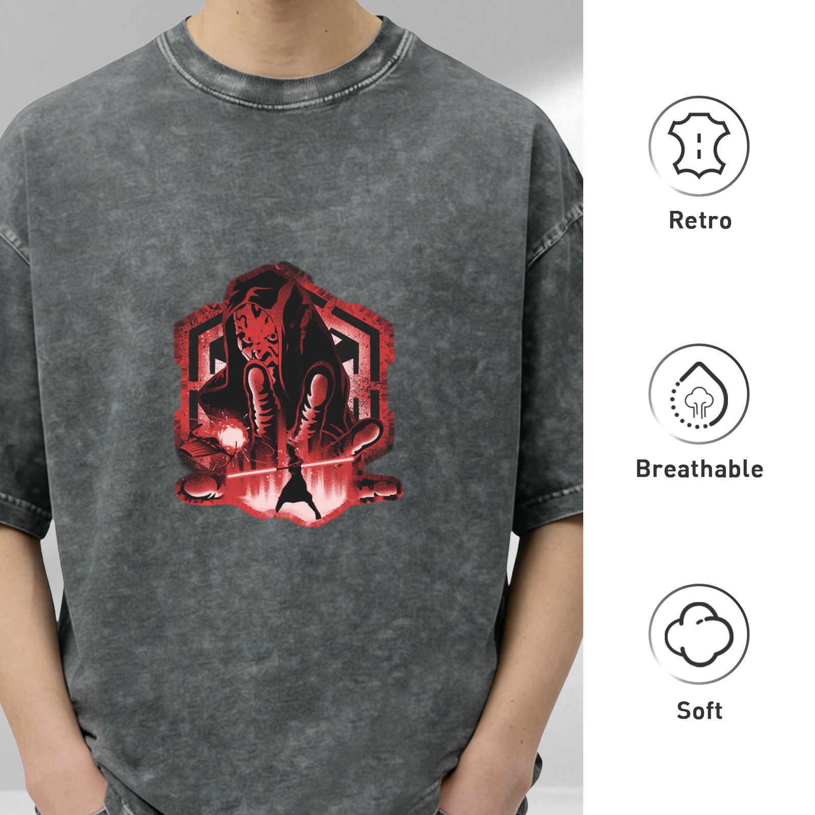 Star Wars Sith Character Graphic Acid Wash Black T-Shirt