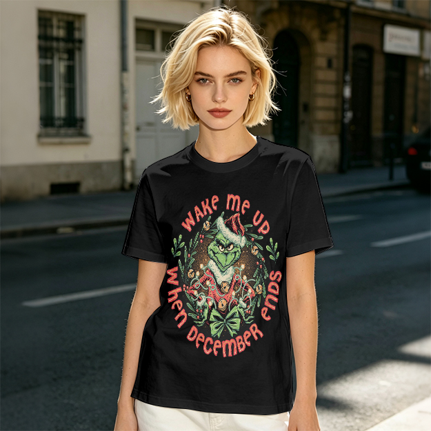 Wake Me Up When December Ends Grinch Christmas T-Shirt