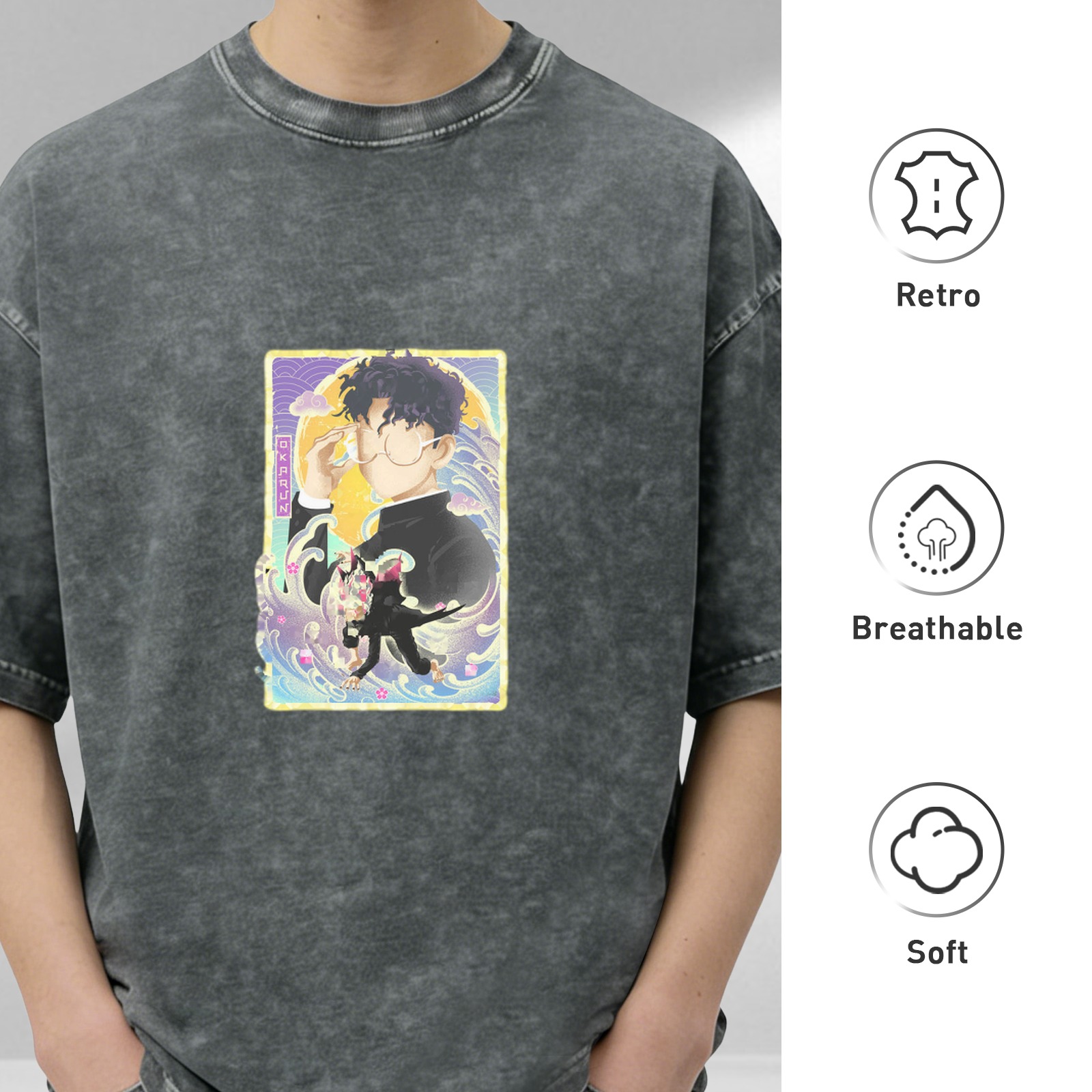 Oversized Vintage Wash Anime Graphic T-Shirt