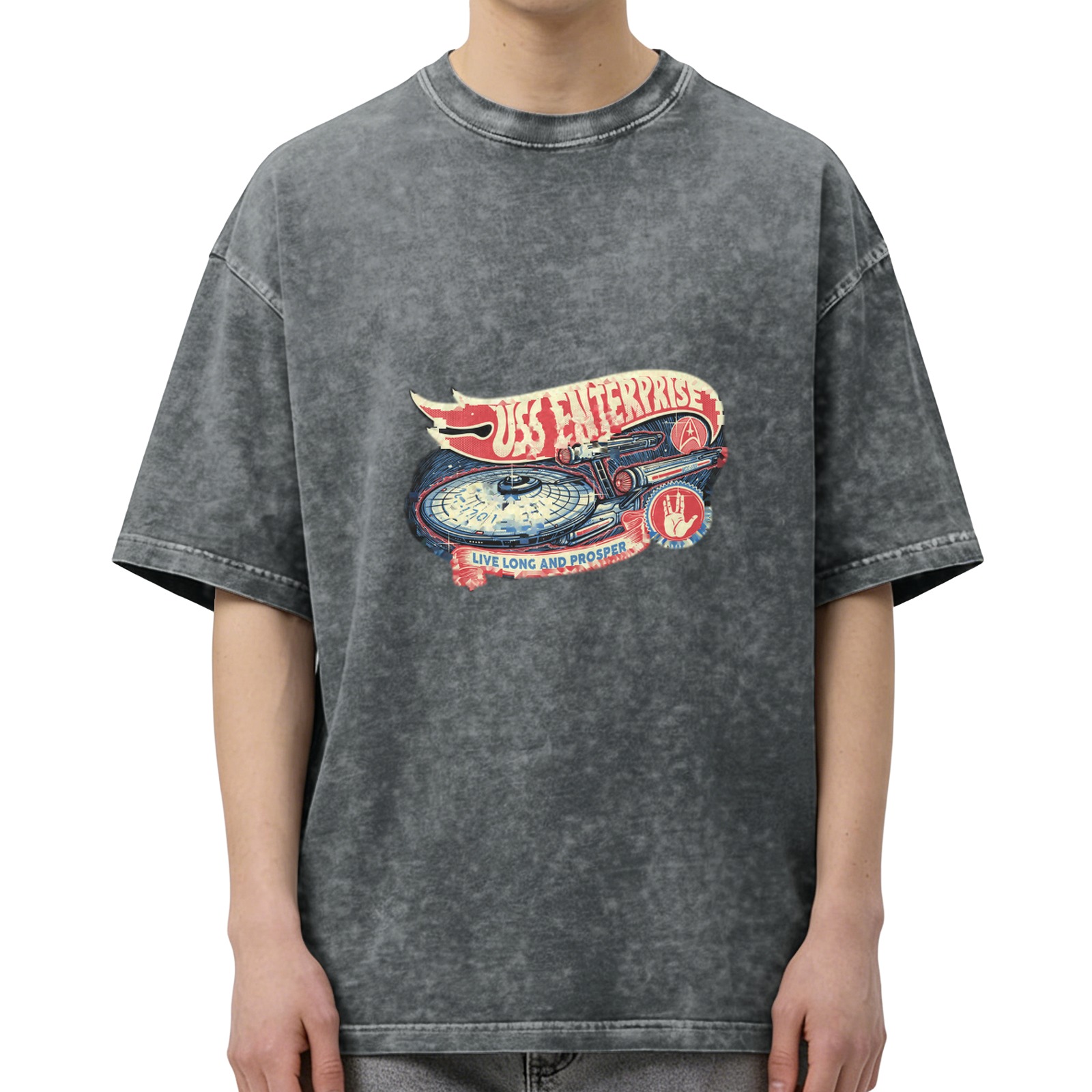 Star Trek USS Enterprise Vintage Graphic Acid Wash T-Shirt