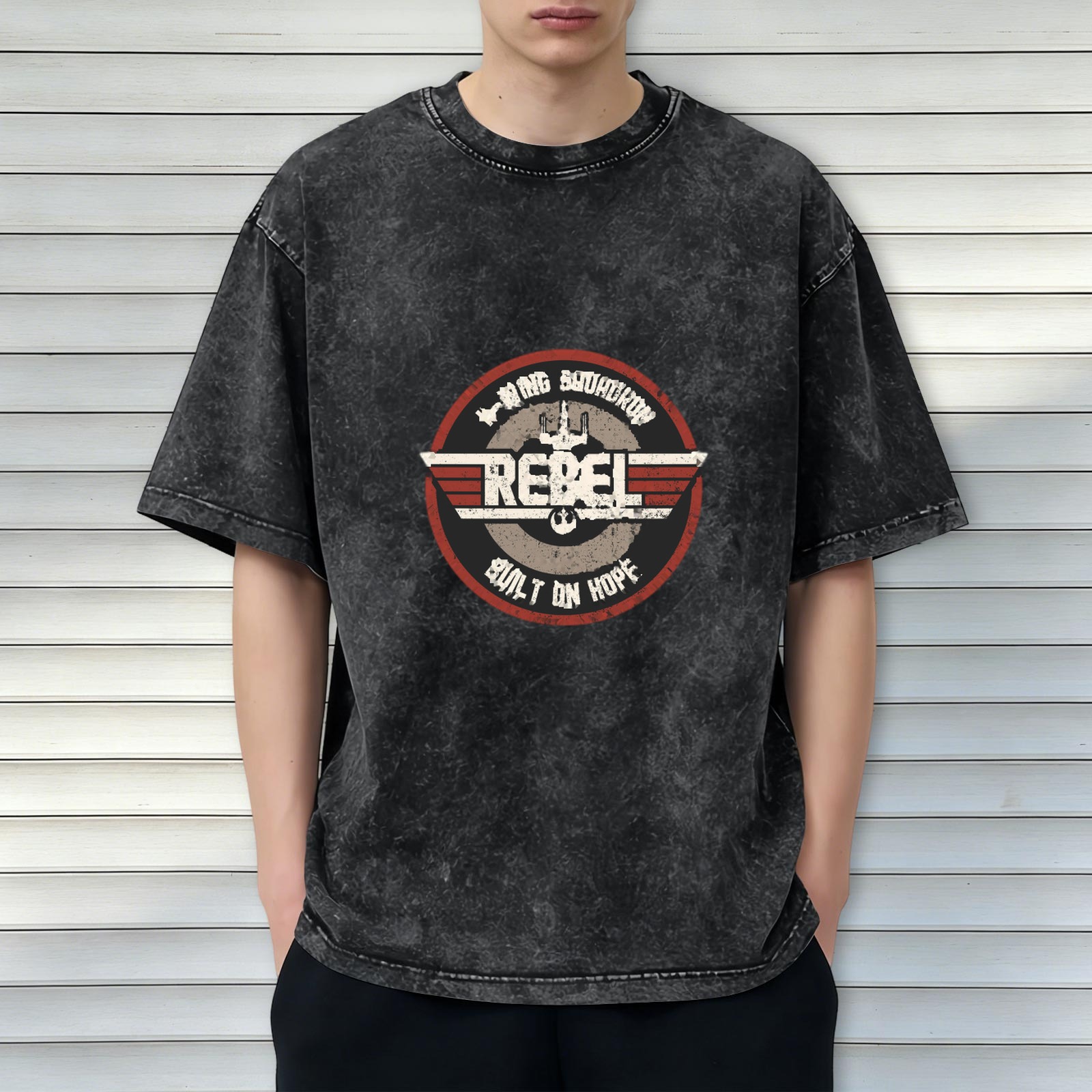 Wing Squadron Rebel Built On Hope Acid Wash T-Shirt