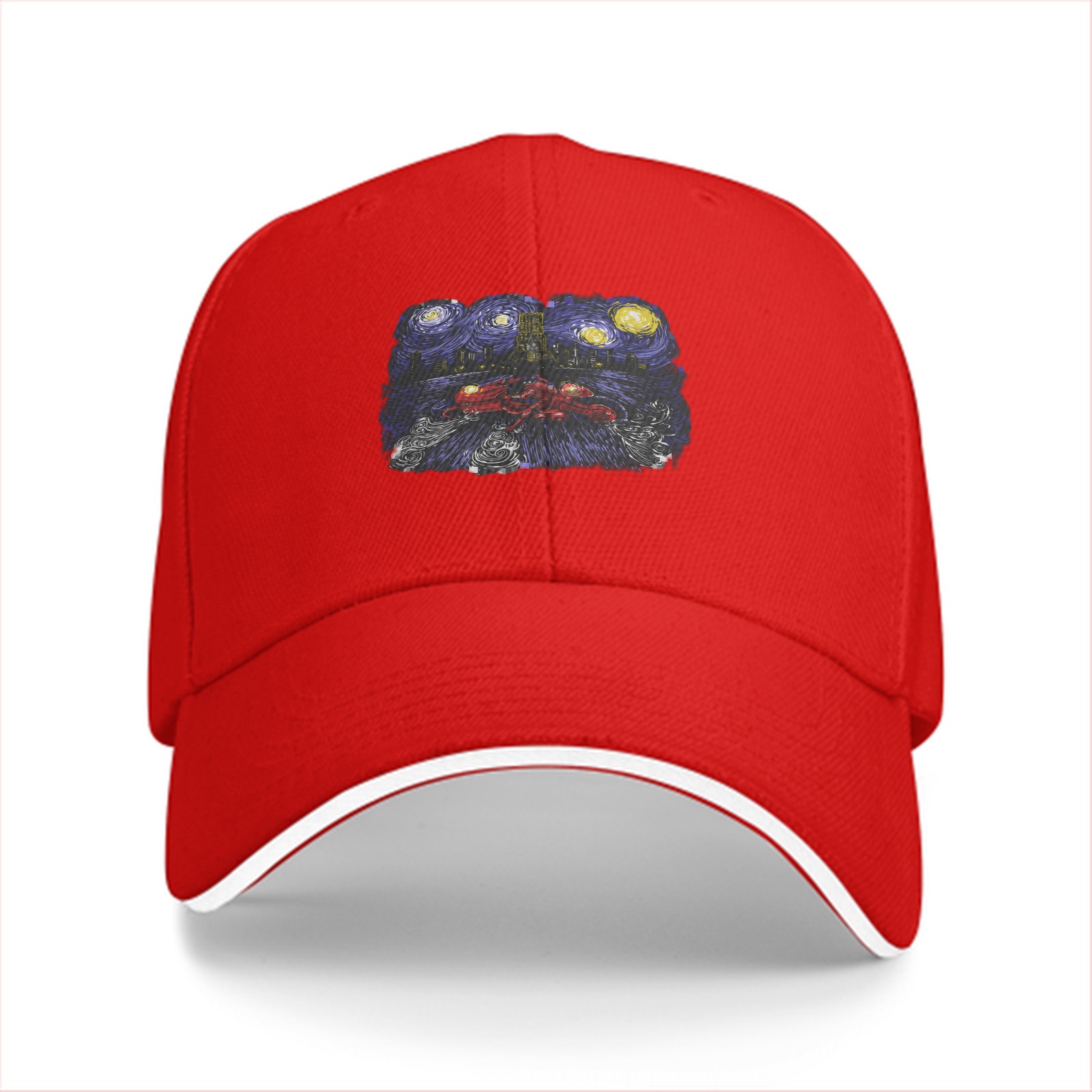 Black Baseball Cap With Starry Night Inspired Art Print