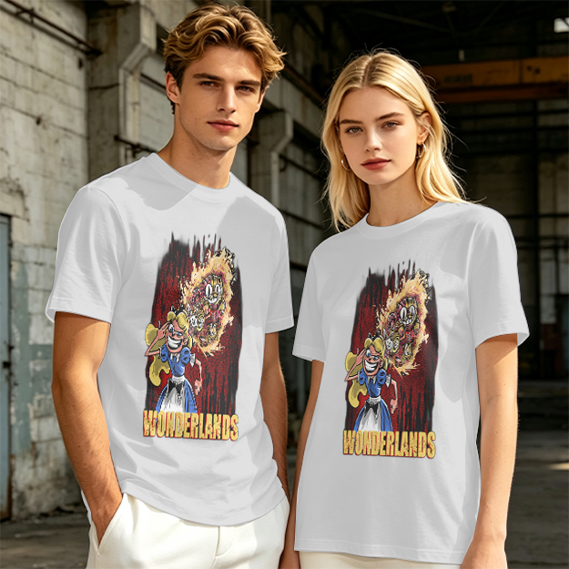Olive Graphic Tee With Dark Wonderland Themed Cartoon Print