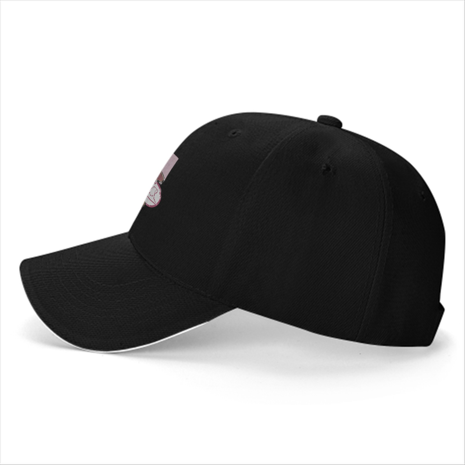Black Baseball Cap With Cute Witch Lion Graphic Print