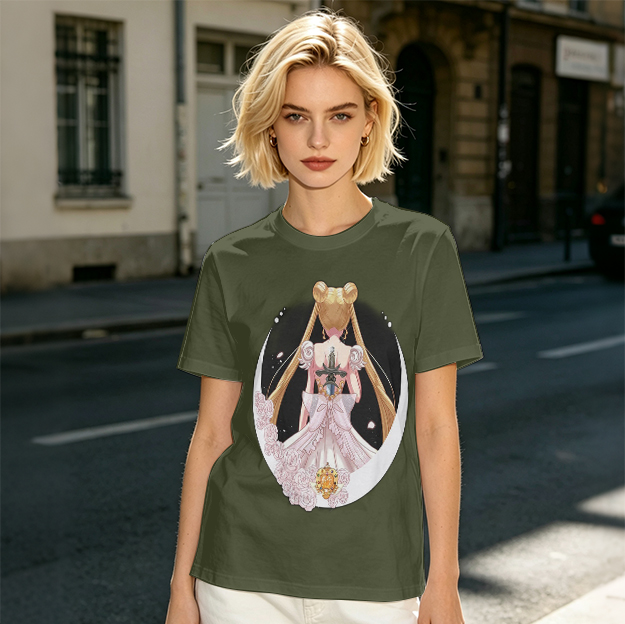 Olive T-shirt with Princess Serenity Back Print