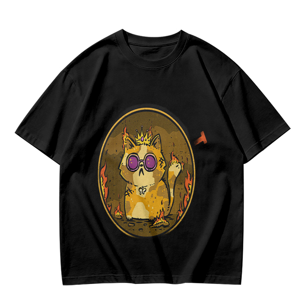 Olive T-Shirt With Flaming Royal Cat Wearing Sunglasses Print