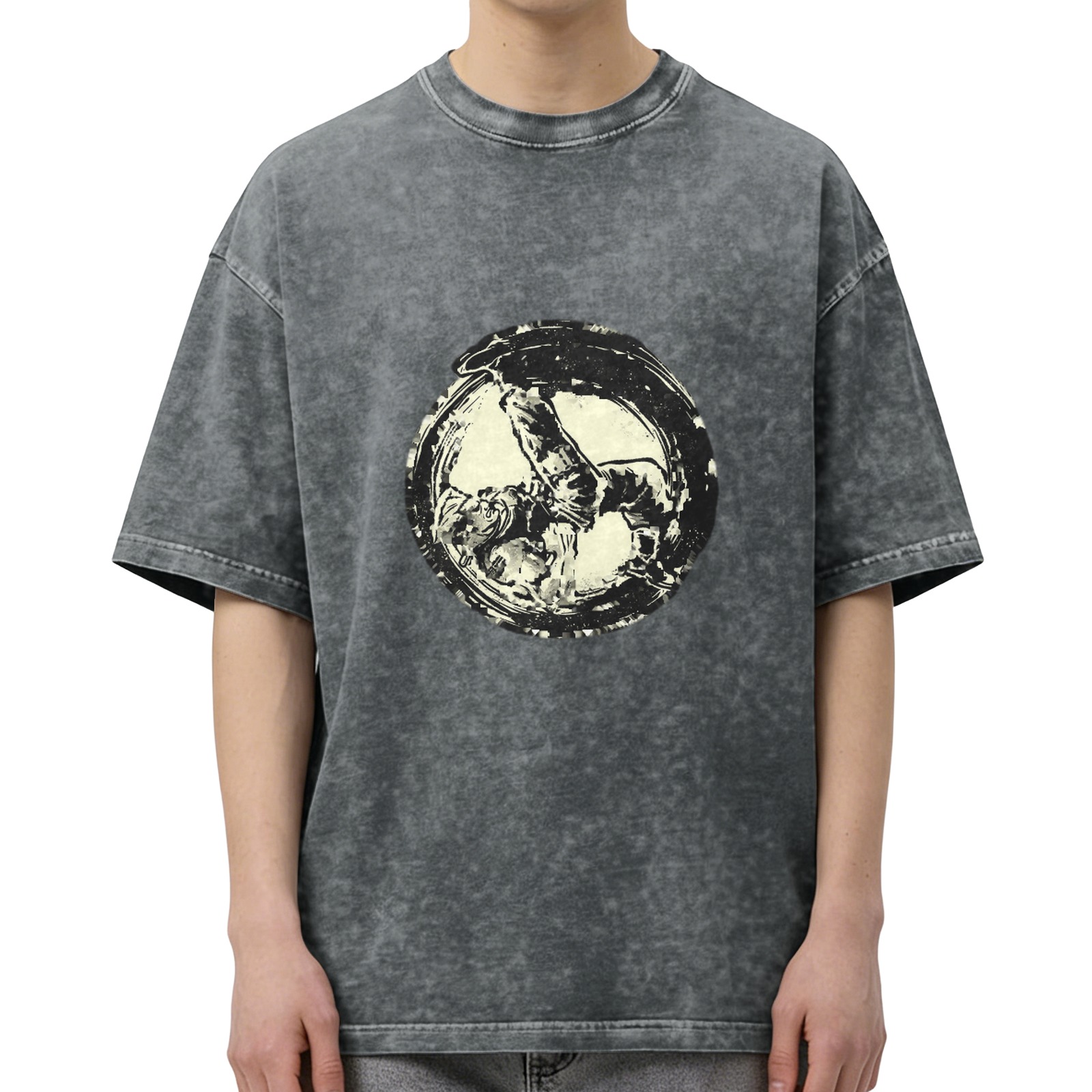 Washed Black Graphic T-Shirt With Circular Art Print