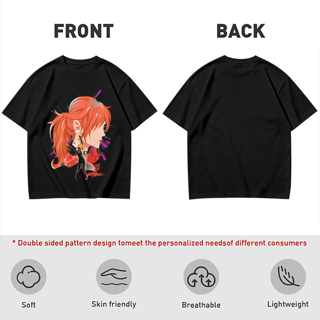Olive T-Shirt with Anime Red-Haired Girl Profile Art Print