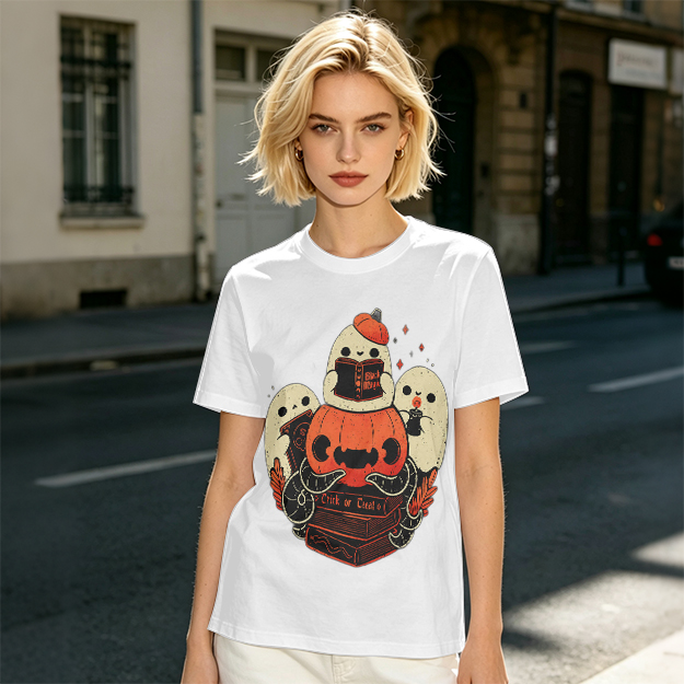Olive Halloween Ghosts Jack-o'-Lantern Graphic T-Shirt