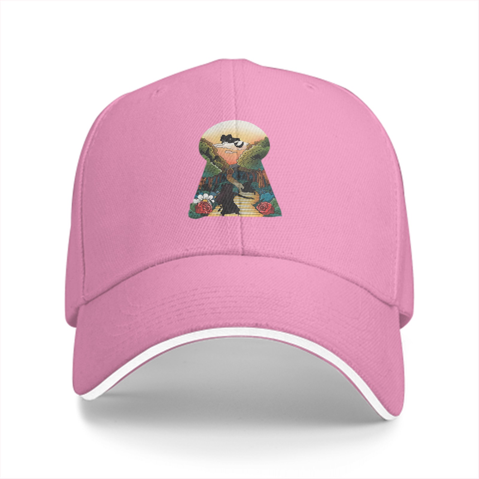 Black Baseball Cap with Keyhole Landscape Art Print