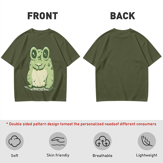 Olive Green T-Shirt With Cute Cartoon Frog Graphic Print