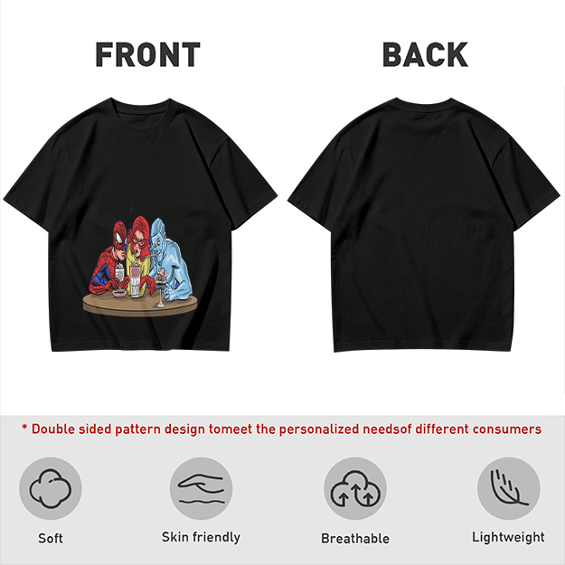 Olive T-Shirt With Superhero Characters Sharing Drinks Print