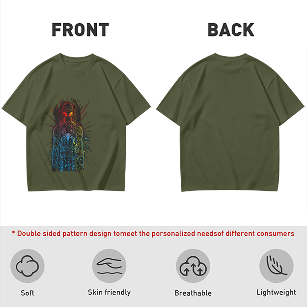 Olive T-Shirt With Abstract Gradient Spider-Man Graphic