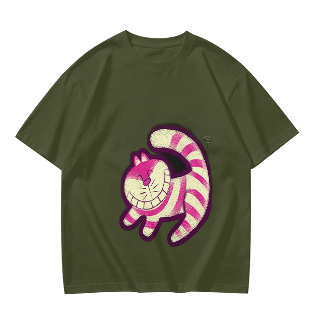Olive T-Shirt with Cheshire Cat Graphic Print