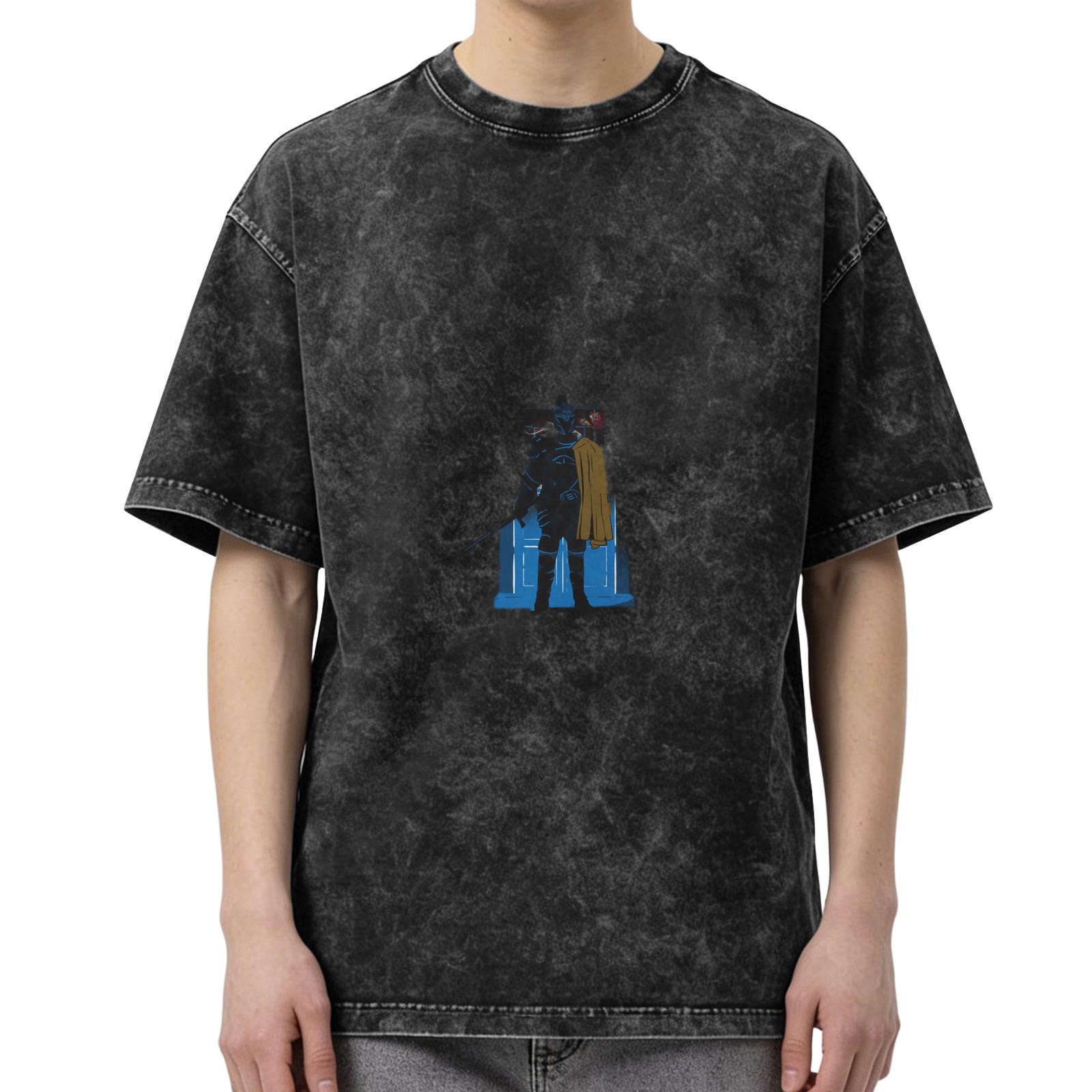 Washed Black Oversized T-Shirt with Superhero Graphic Print