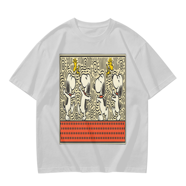 Olive T-shirt with dancing Snoopy and Woodstock graphic print