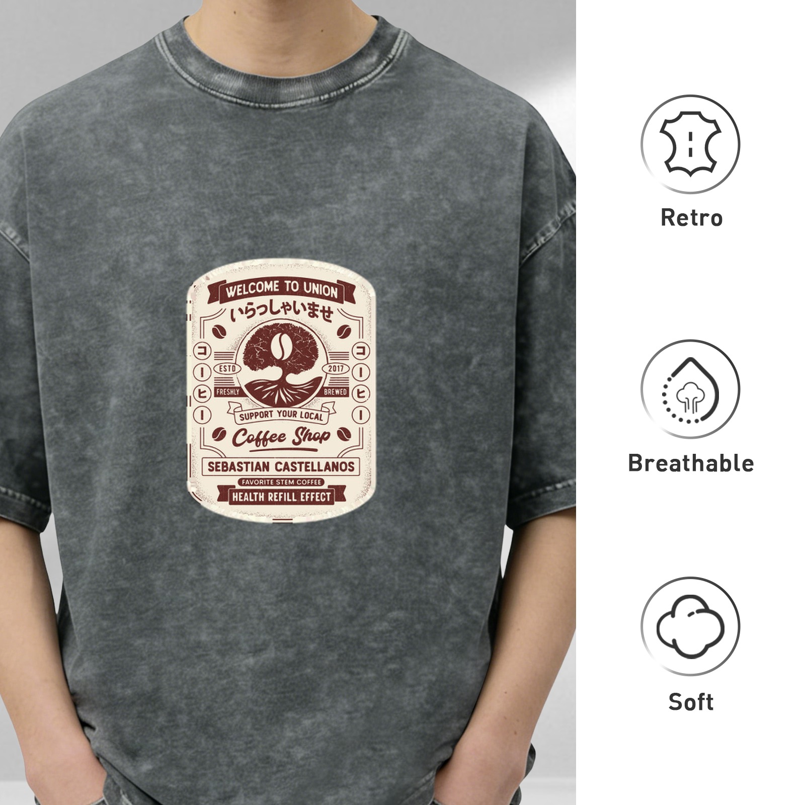 Vintage Union Coffee Shop Graphic Acid Wash T-Shirt