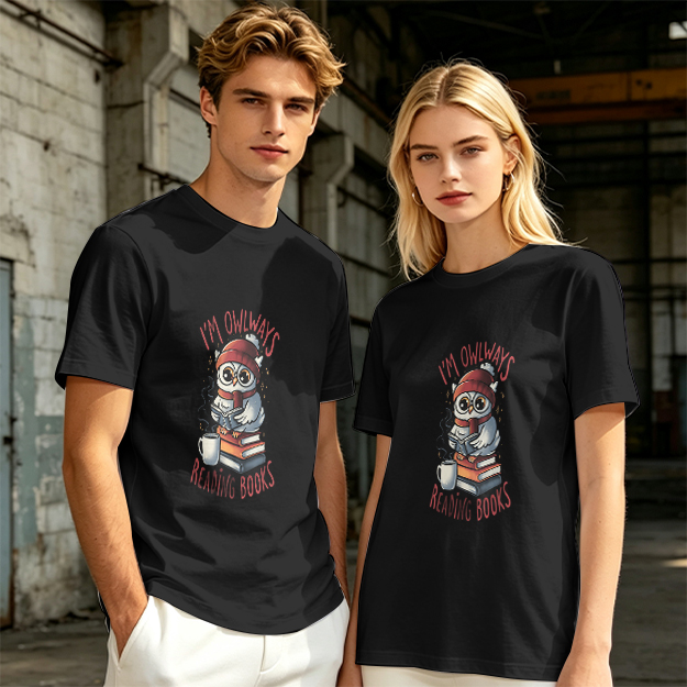 Owl reading books graphic olive green casual t-shirt