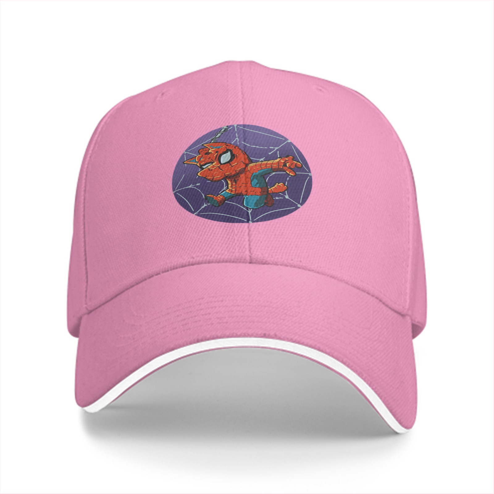 Black Baseball Cap With Chibi Spider-Man Web Print