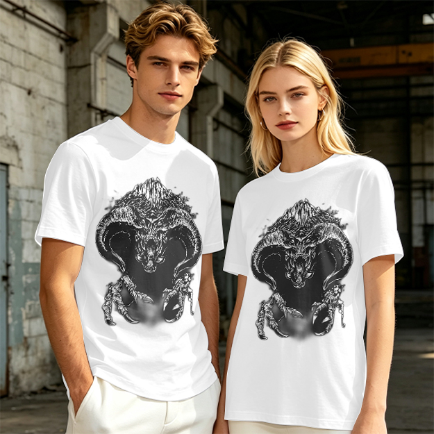 Olive T-Shirt With Dark Fantasy Demon Monster Graphic Print