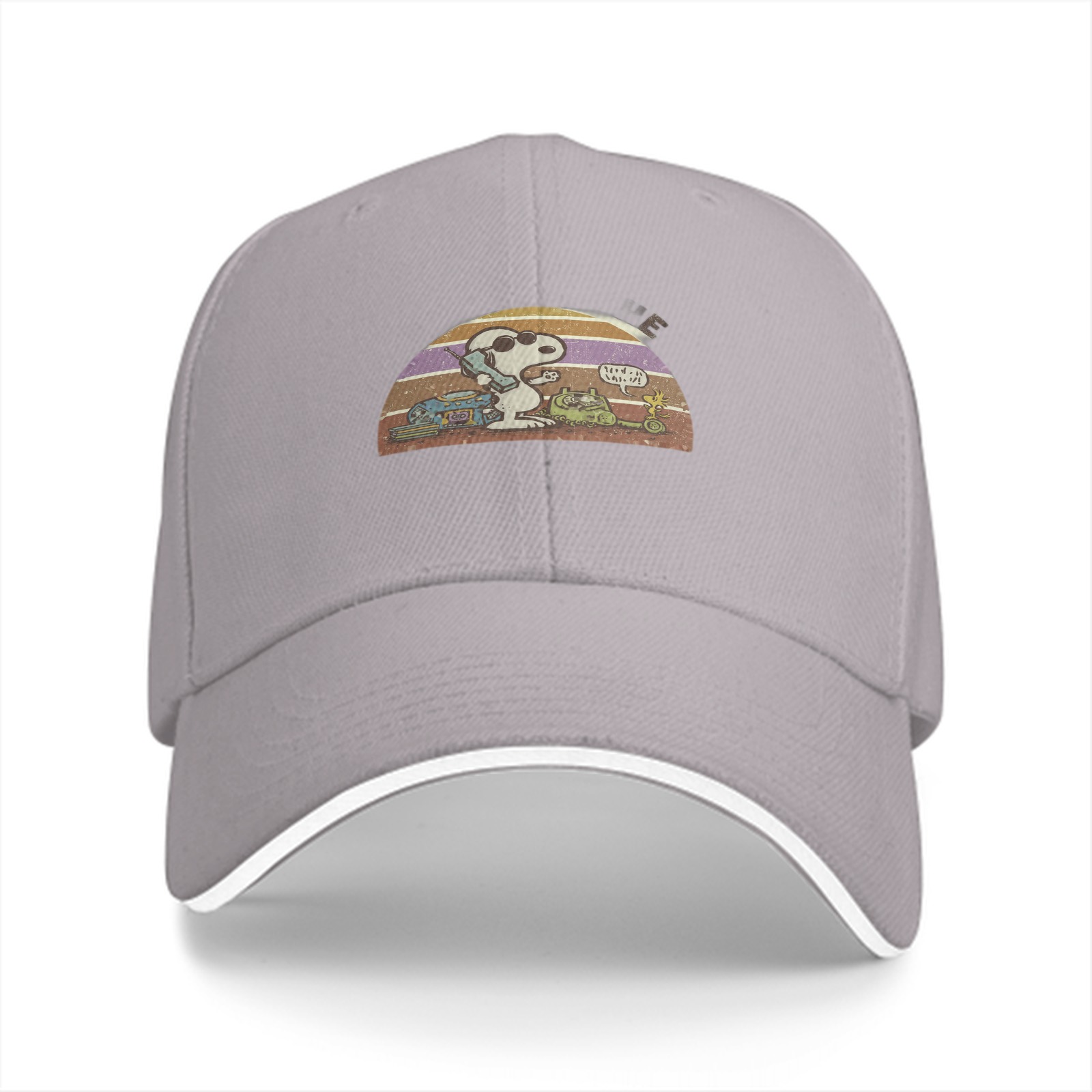 Black baseball cap with Snoopy retro sunset graphic print