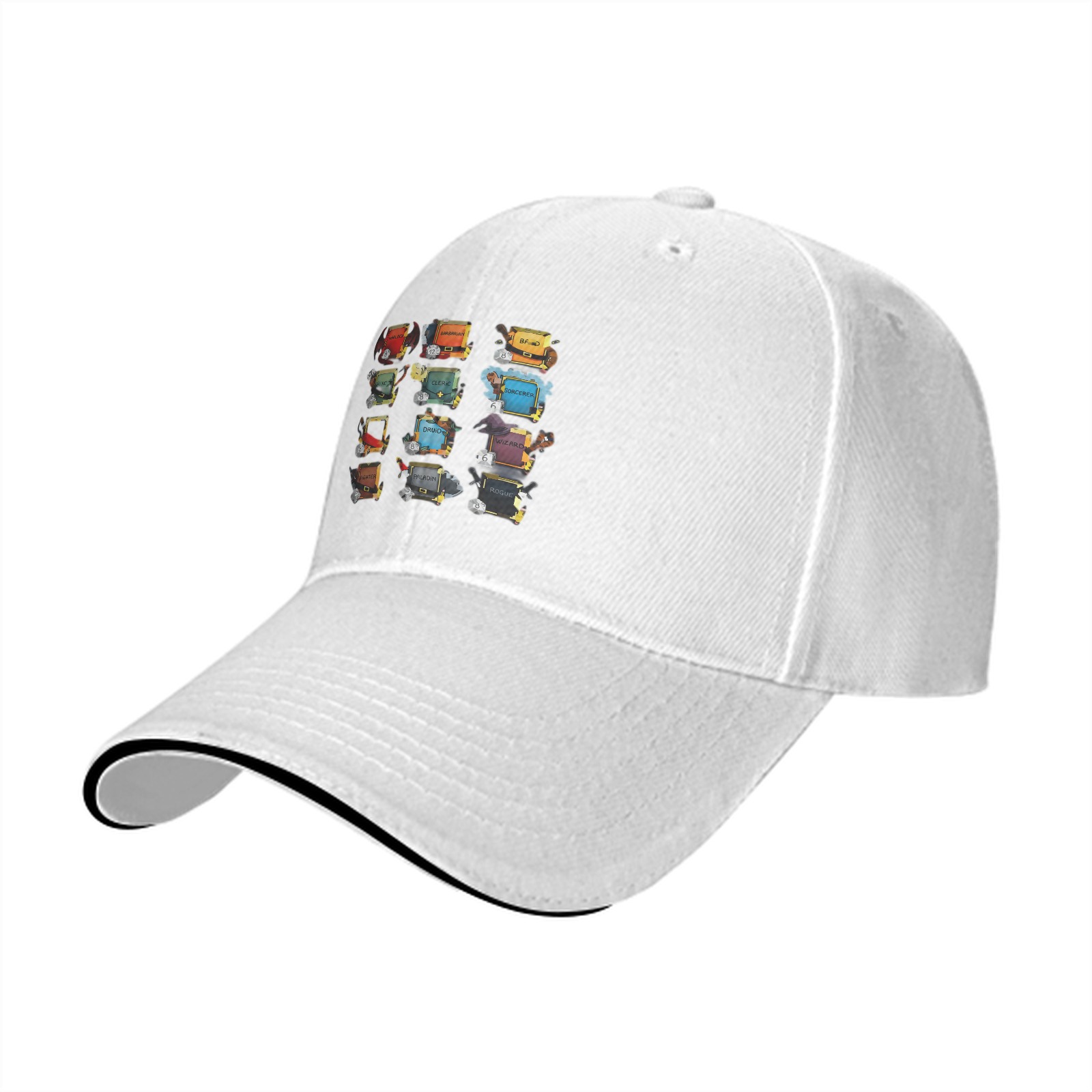 Black baseball cap with fantasy chest design print