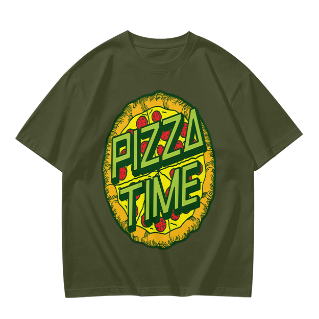 Olive Green Pizza Time Graphic T-Shirt