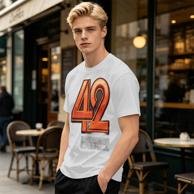 Olive Green T-Shirt With Retro Number 42 Graphic Print