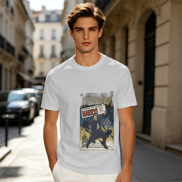 Olive T-Shirt With Wizardry Comic Style Harry Print
