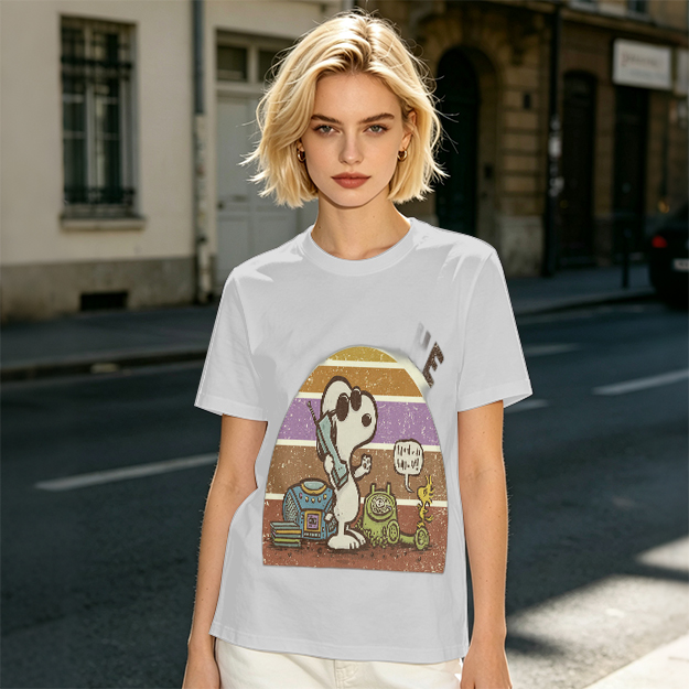 Olive T-Shirt with Snoopy Retro Phone Call Graphic