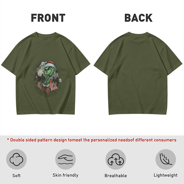 Olive Green Grinch Christmas Wreath Graphic T-Shirt