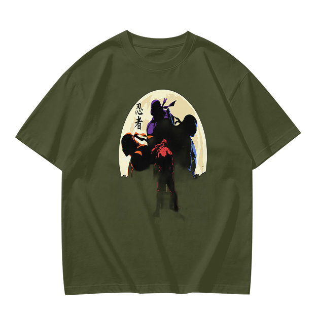 Olive T-shirt with Ninja Silhouette Graphic Design