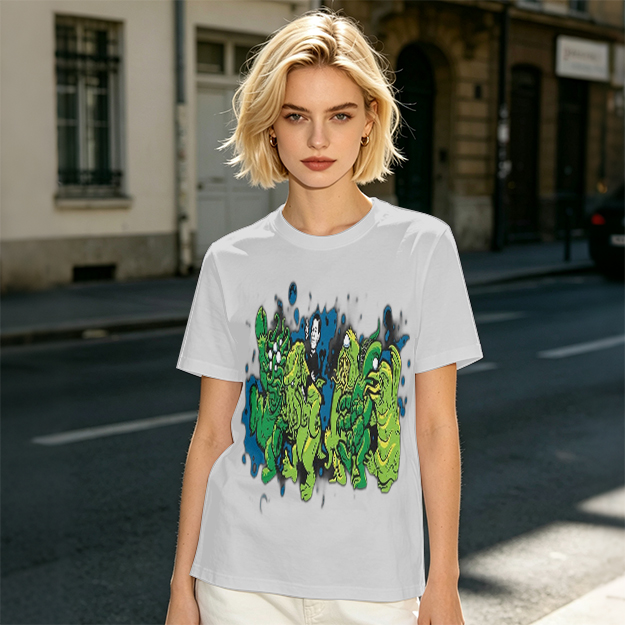 Olive Green T-Shirt With Abstract Green Monster Graphic Print