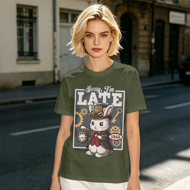 Sorry I'm Late Steampunk White Rabbit Graphic T-Shirt