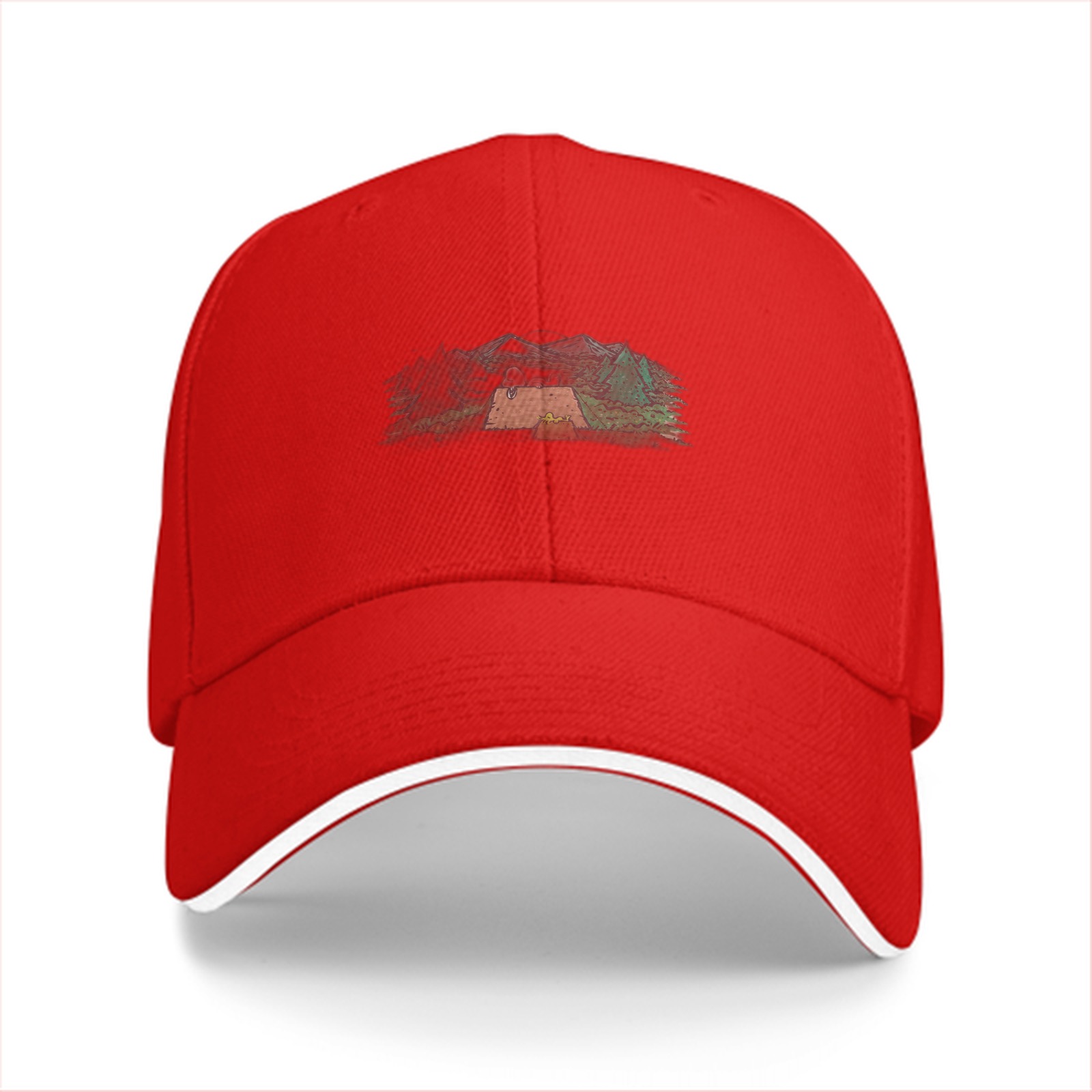 Black Baseball Cap with Camping Tent Mountain Graphic