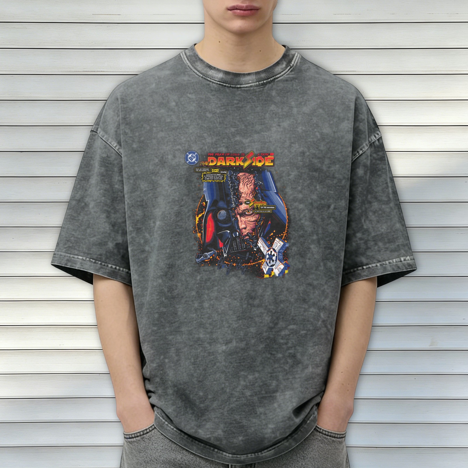 Washed Black T-Shirt with Star Wars Darth Vader Dark Side Graphic