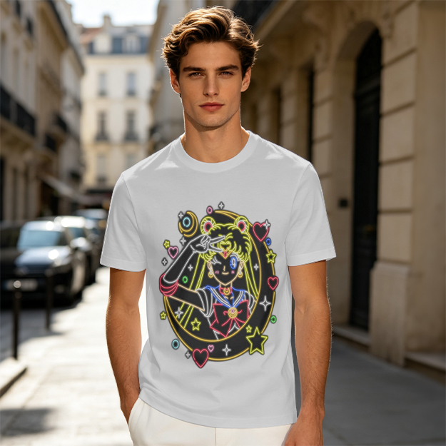 Olive T-Shirt With Neon Sailor Moon Graphic Print