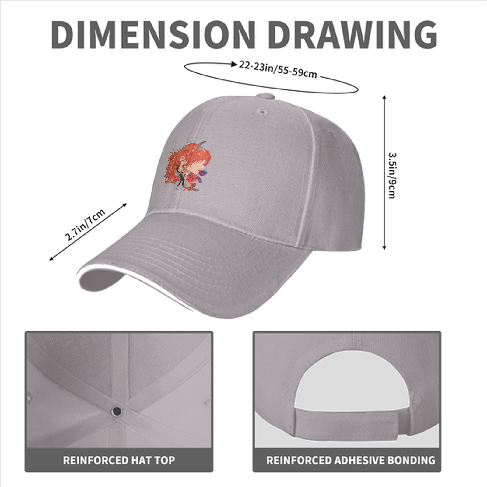 Black Baseball Cap with Anime Red-Haired Character Print