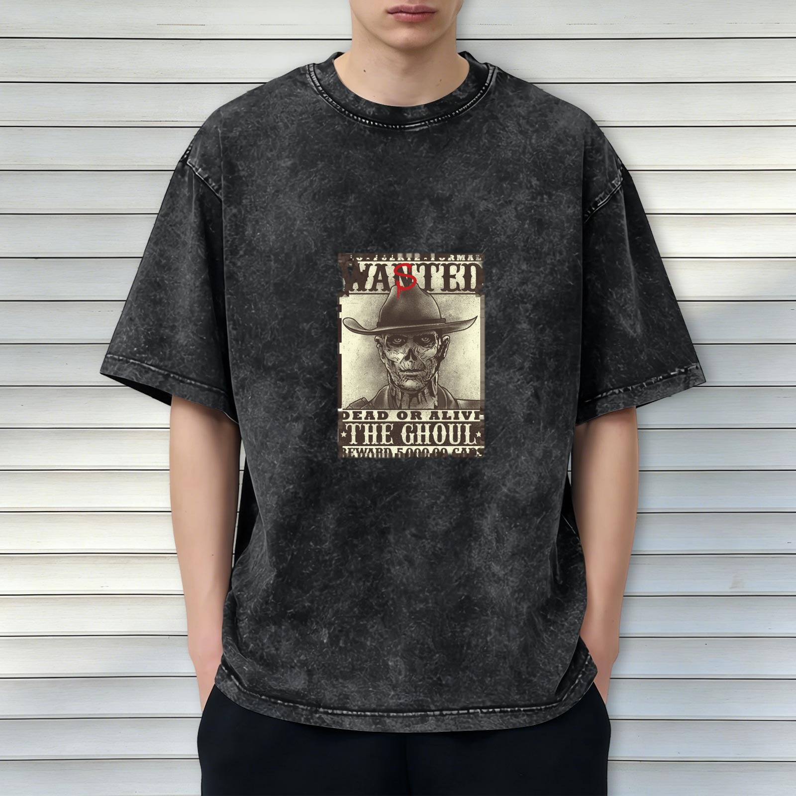 Wanted The Ghoul Graphic Acid Wash Black T-Shirt