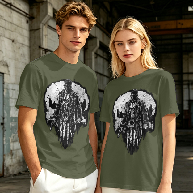 Olive T-Shirt With Punisher Skull Warrior Graphic Print