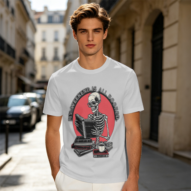 My Weekend Is All Booked Skeleton Reading T-Shirt