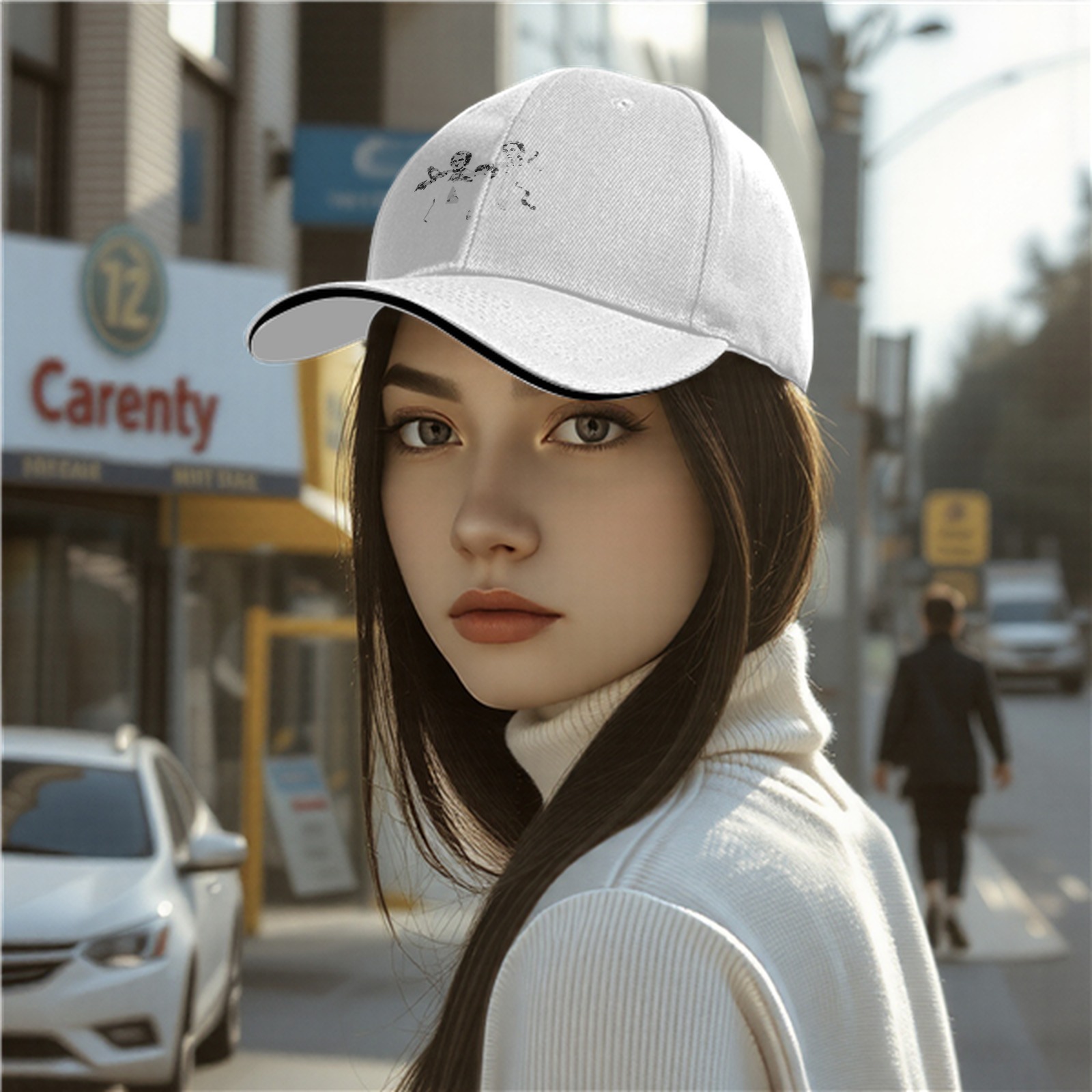 Black Baseball Cap With Two Figures Graphic Print Design