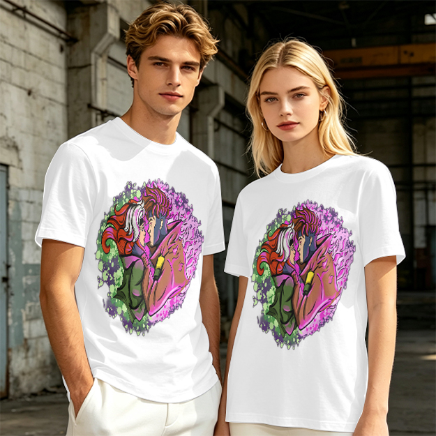 Olive T-Shirt with Gambit and Rogue Superhero Art Print