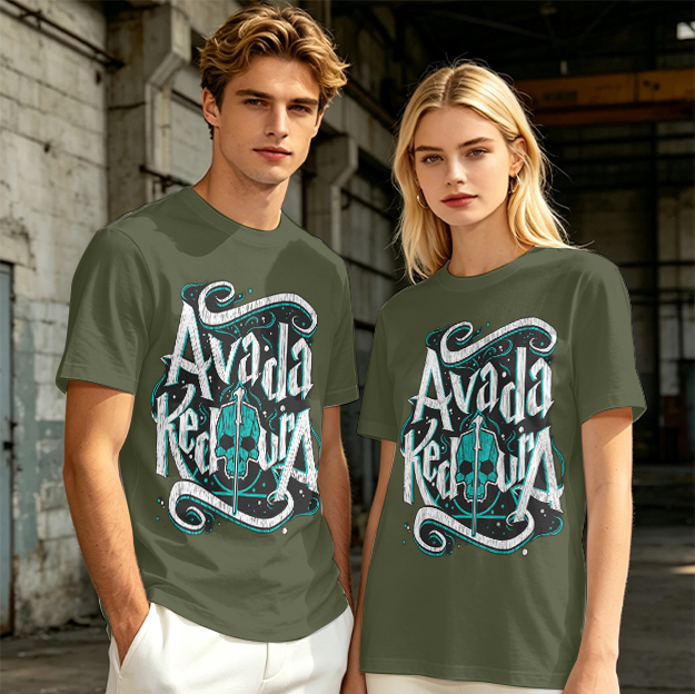 Olive T-Shirt With Avada Kedavra Dark Magic Skull Graphic