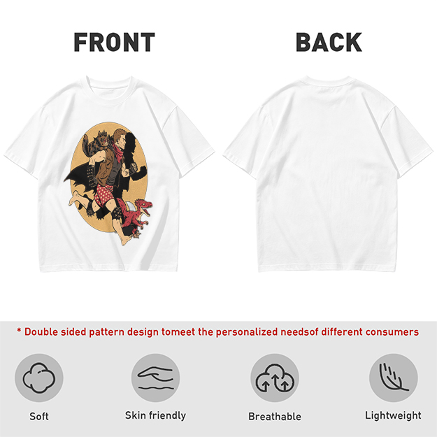 Olive T-Shirt With Fantasy Running Character And Creatures Print