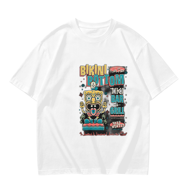 Olive T-Shirt with Bikini Bottom Tiki Bar Spongebob Graphic