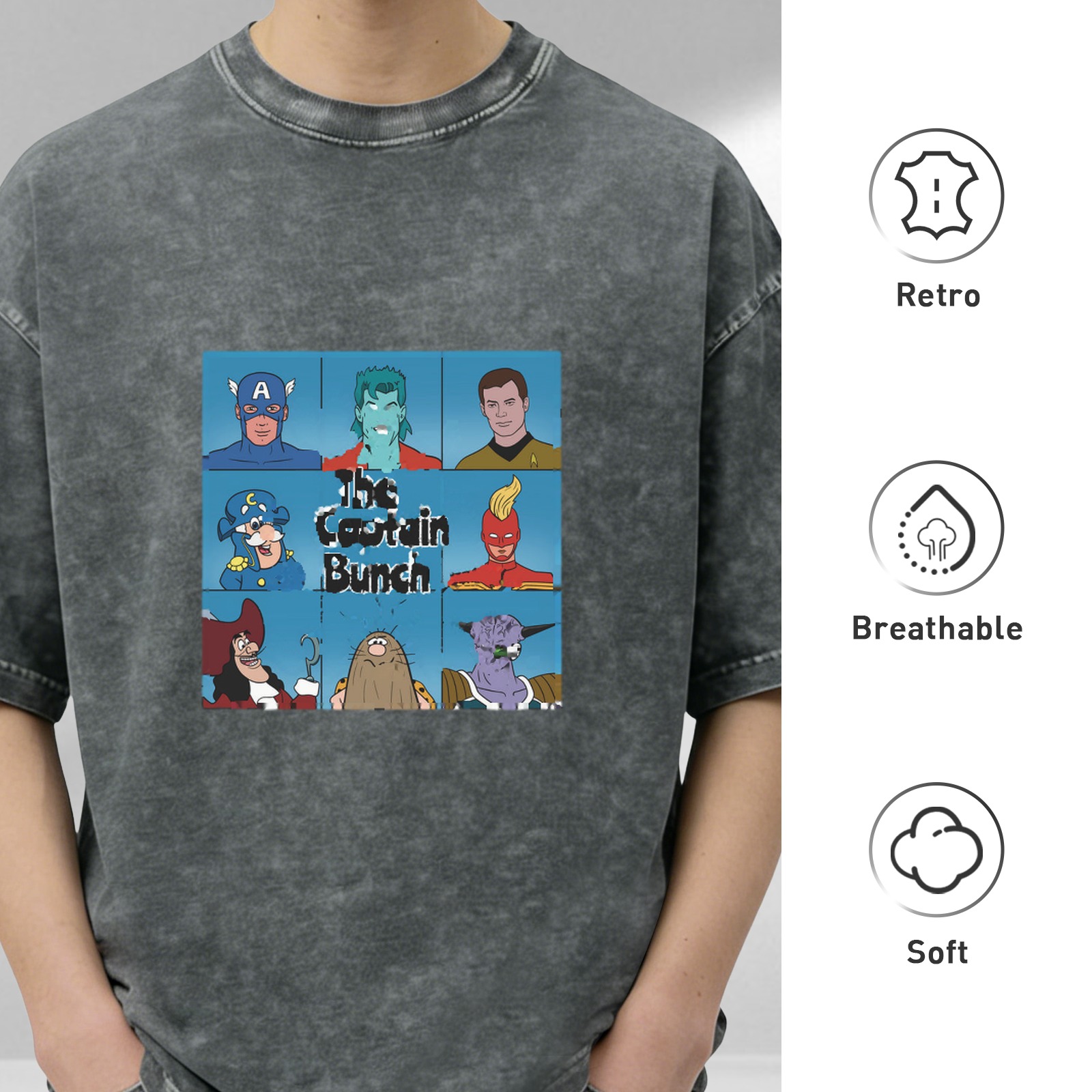 The Captain Bunch Graphic Stonewashed Black T-Shirt