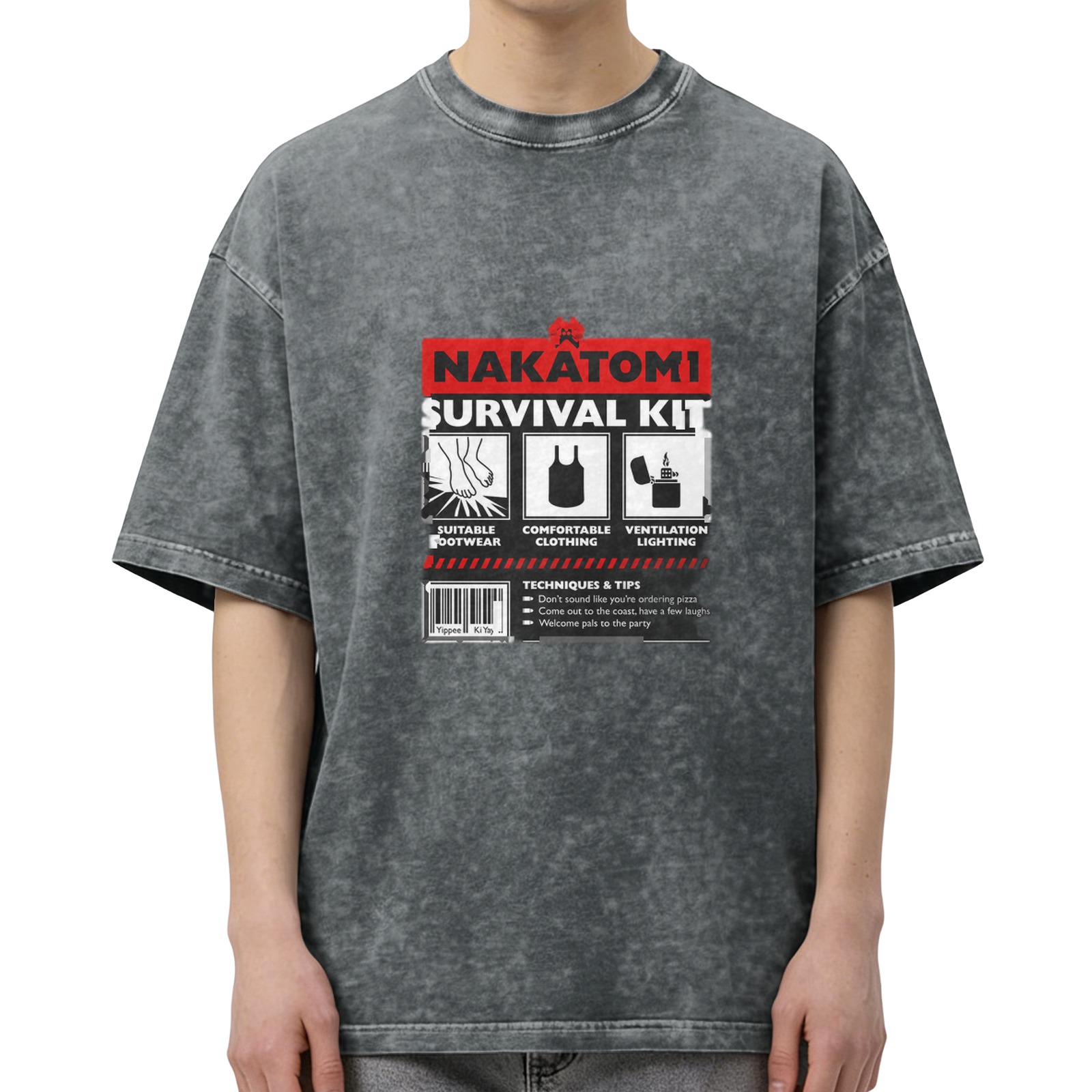 Nakatomi Survival Kit Graphic Acid Wash T-Shirt