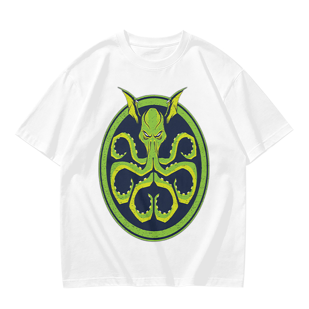 Olive Green T-Shirt with Octopus Demon Graphic Print