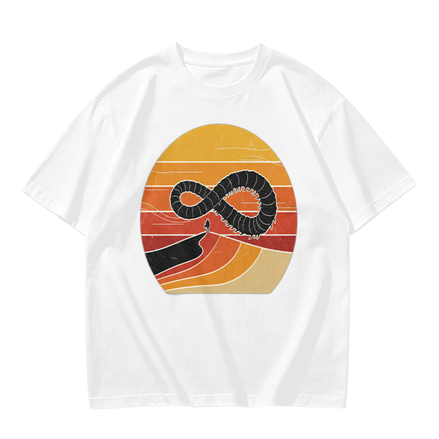 Olive T-Shirt With Retro Sunset Infinity Worm Graphic